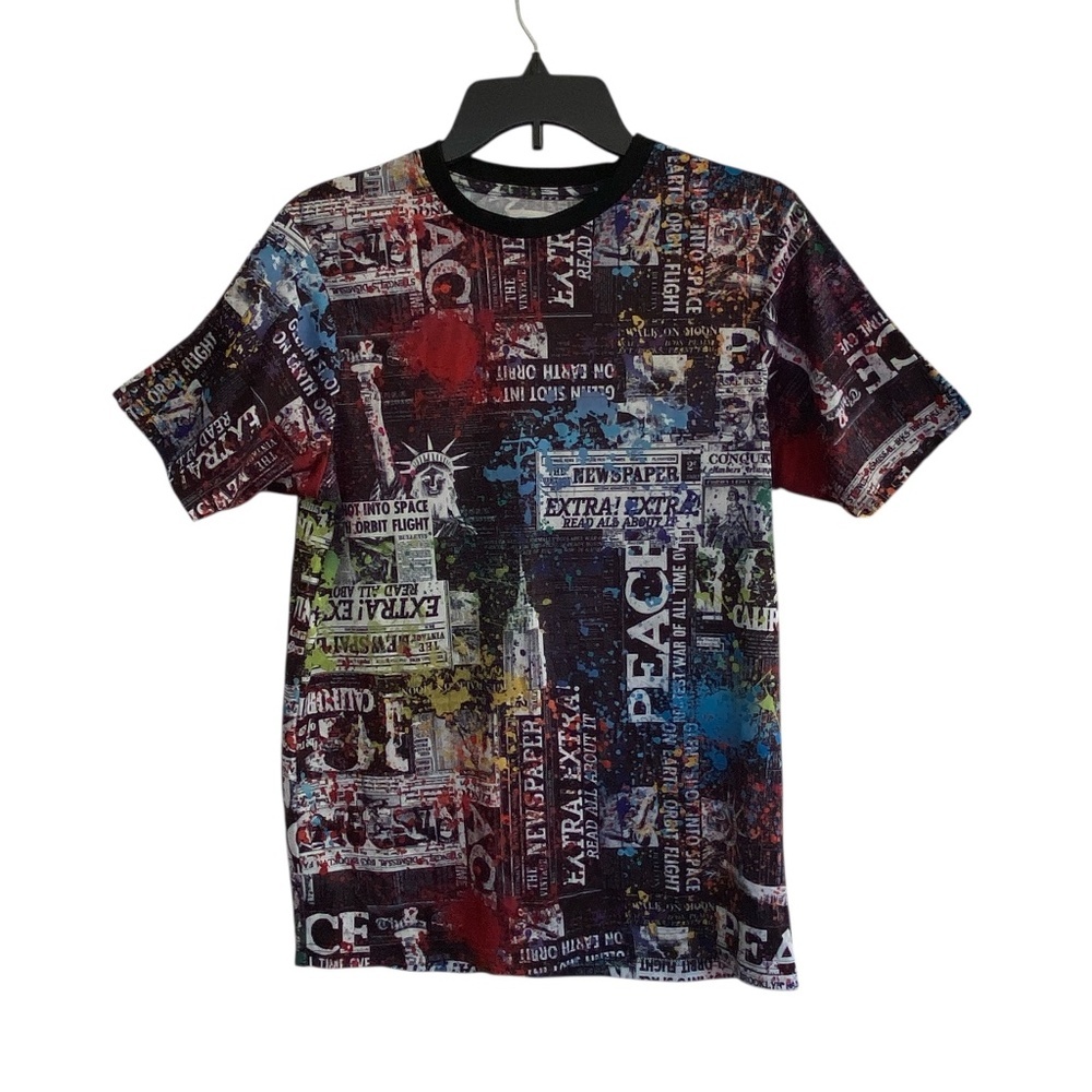 FRESH PRINTS OF BELAIR Graphic Tee Shirt Mens SMALL Newspaper Pictures Drill
